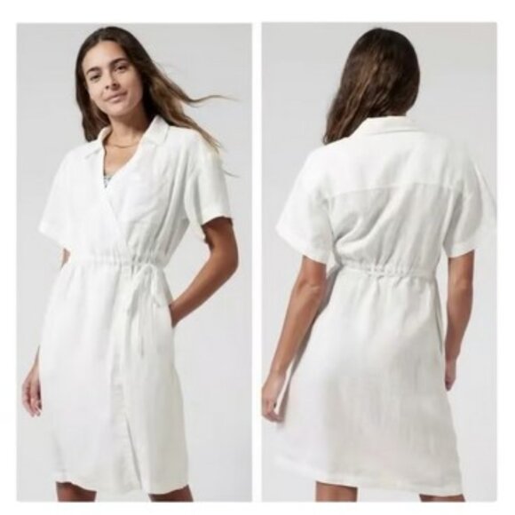 athleta playa linen wrap dress Athleta Playa Wrap Dress Linen Black Pockets Travel Minimalist Sz 2 $119
